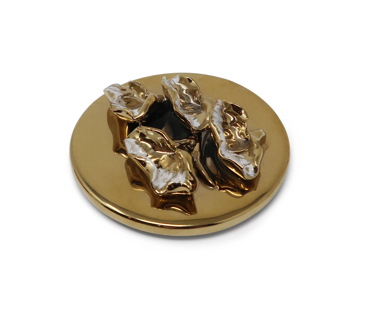 Round Gold Decorative Box With Flower Design Lid: Side Flower