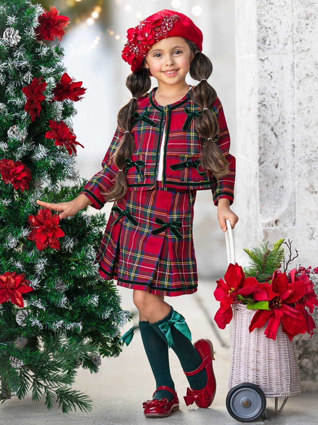 Made For Fashionistas Festive Plaid Tweed Blazer And Skirt Set: Multicolor / 7Y/8Y