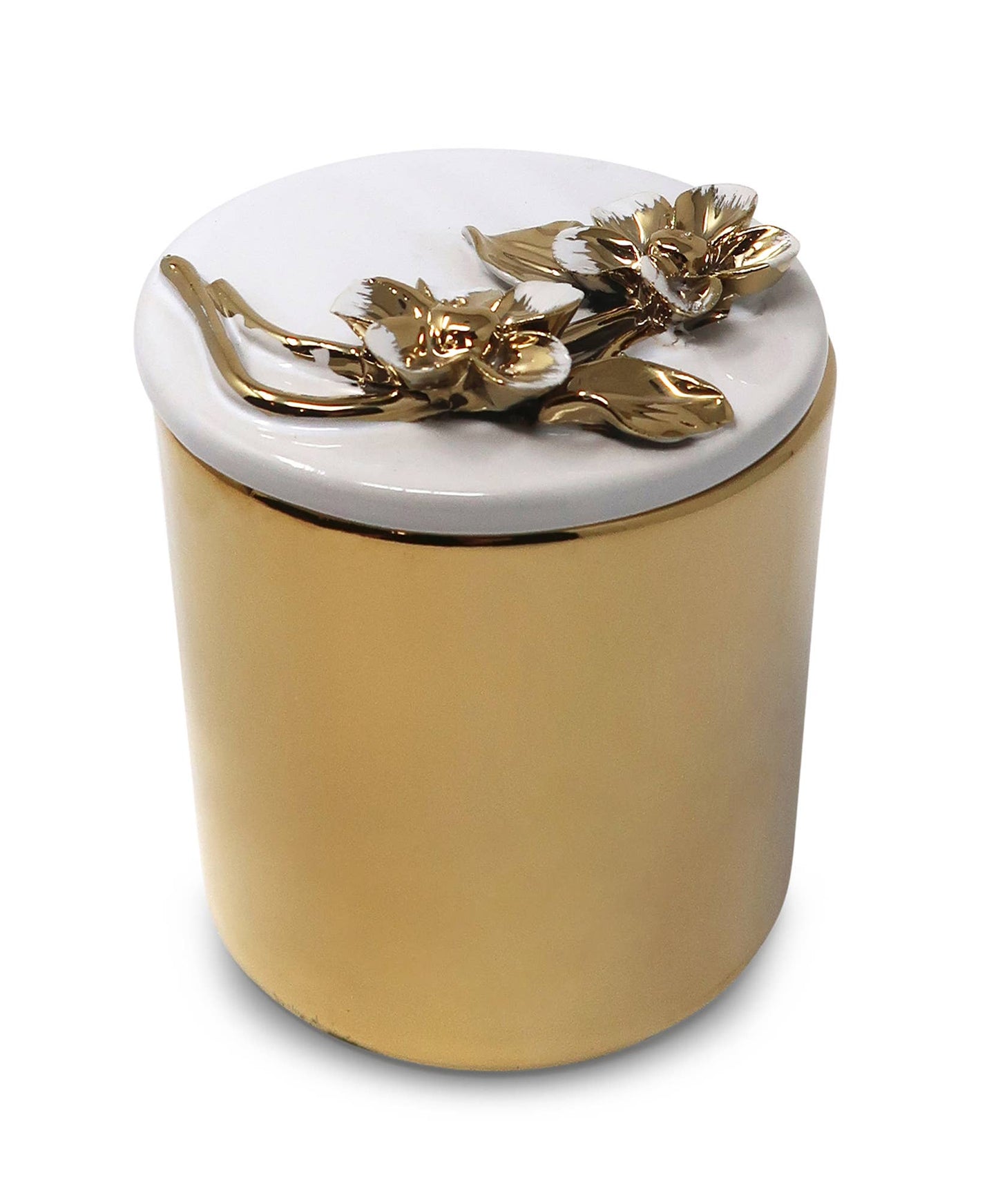 Gold Decorative Candle With Flower Design Lid: Gold Lid