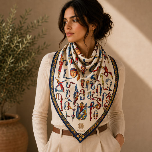 Trchnagir Armenian Alphabet Poly Silk Scarf 1