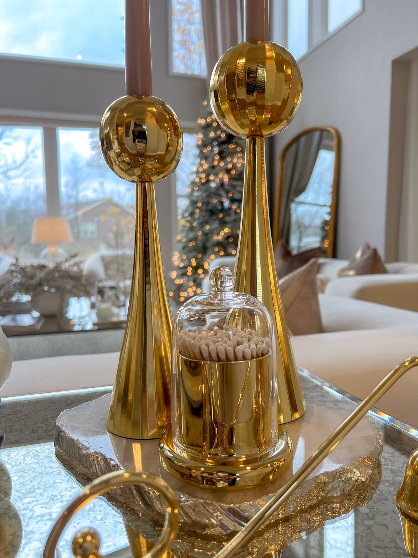 Match Holder Jar with Gold/Smoked Base: Gold