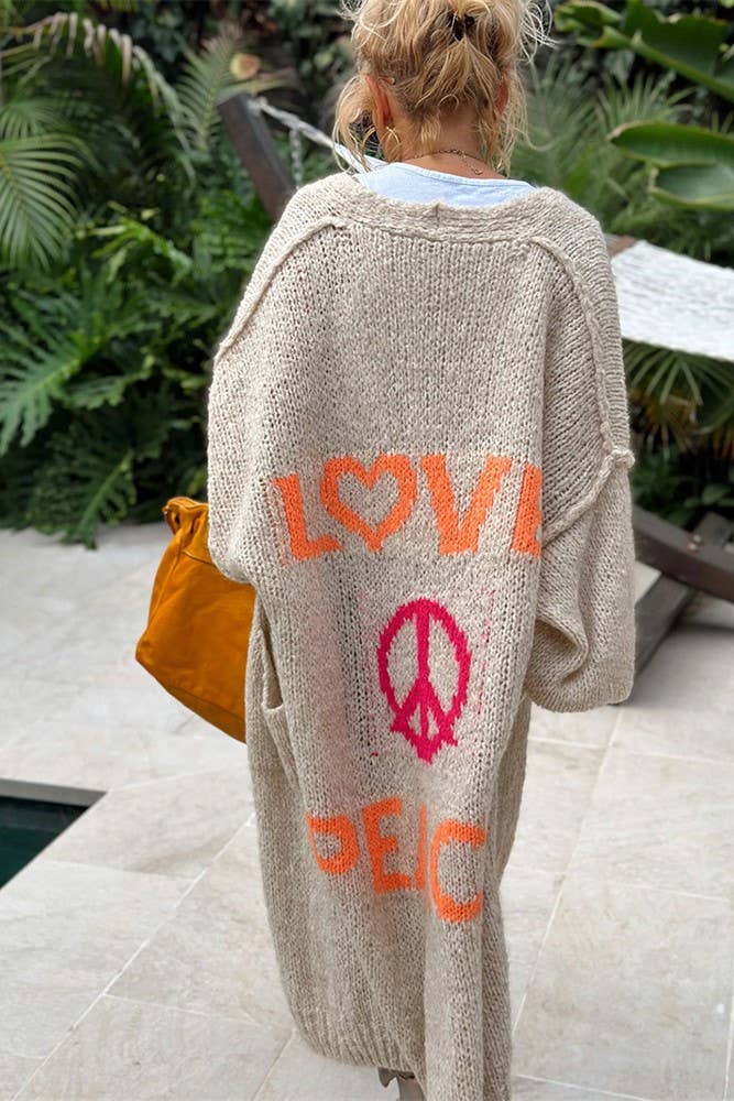 Love & Peace Exposed Seam Knit Sweater Long Cardigan: Fuchsia / M