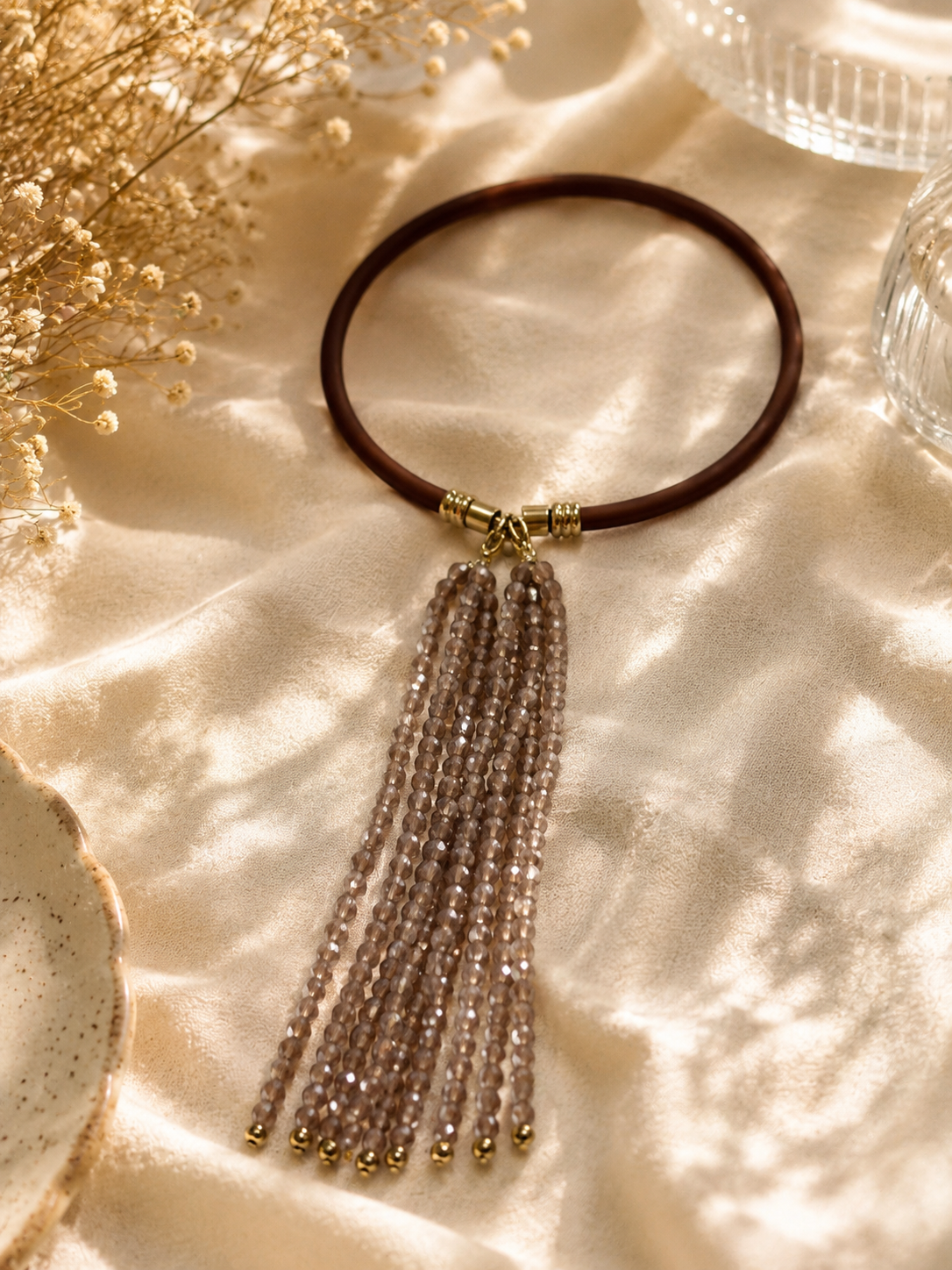 Mocha Glow Tassel Statement Necklace