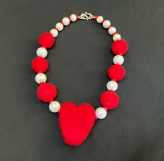 Felt & Pearl Heart Necklace