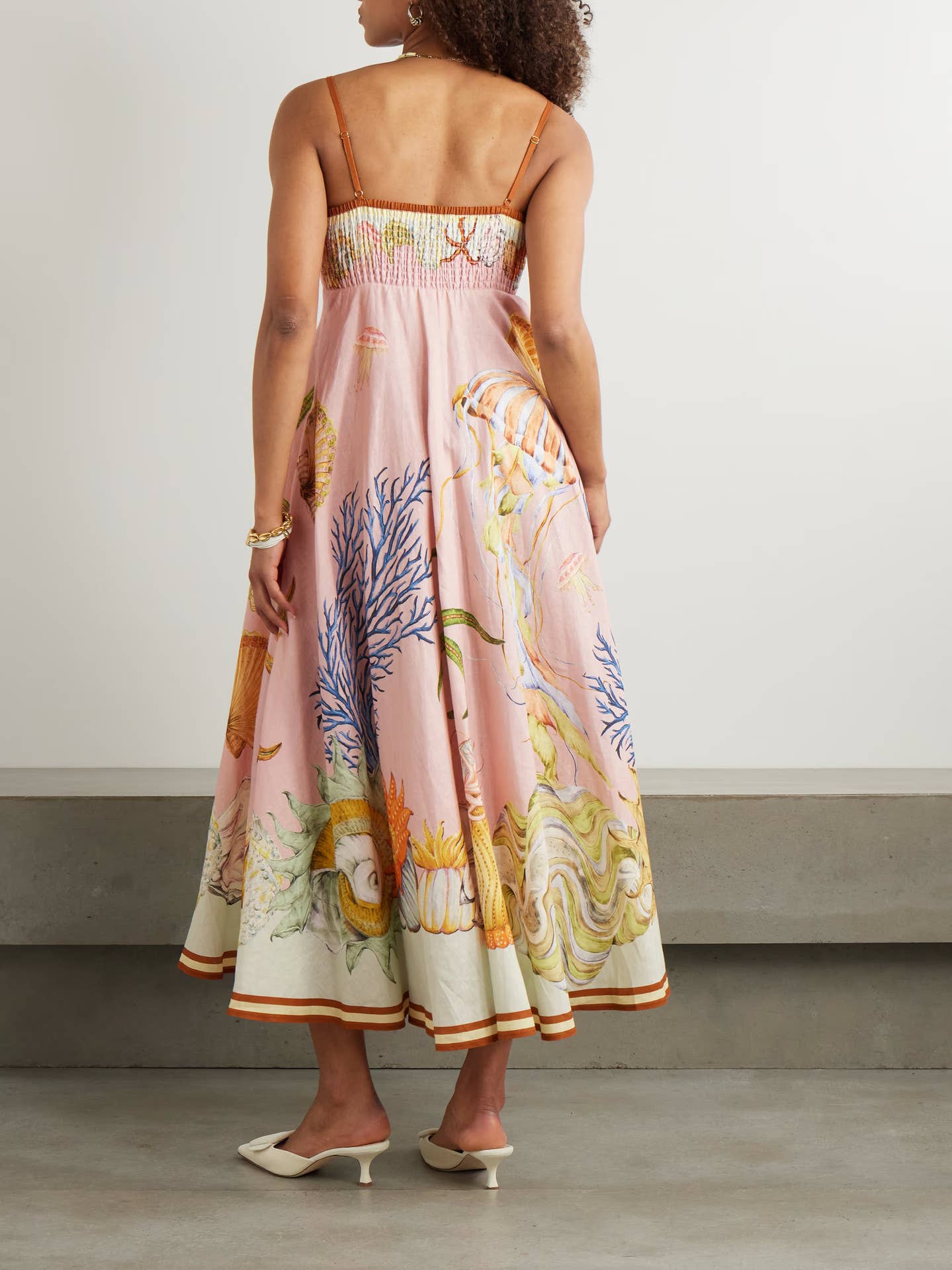 Vilamoura marine print Swing Style Strappy sundress in pink