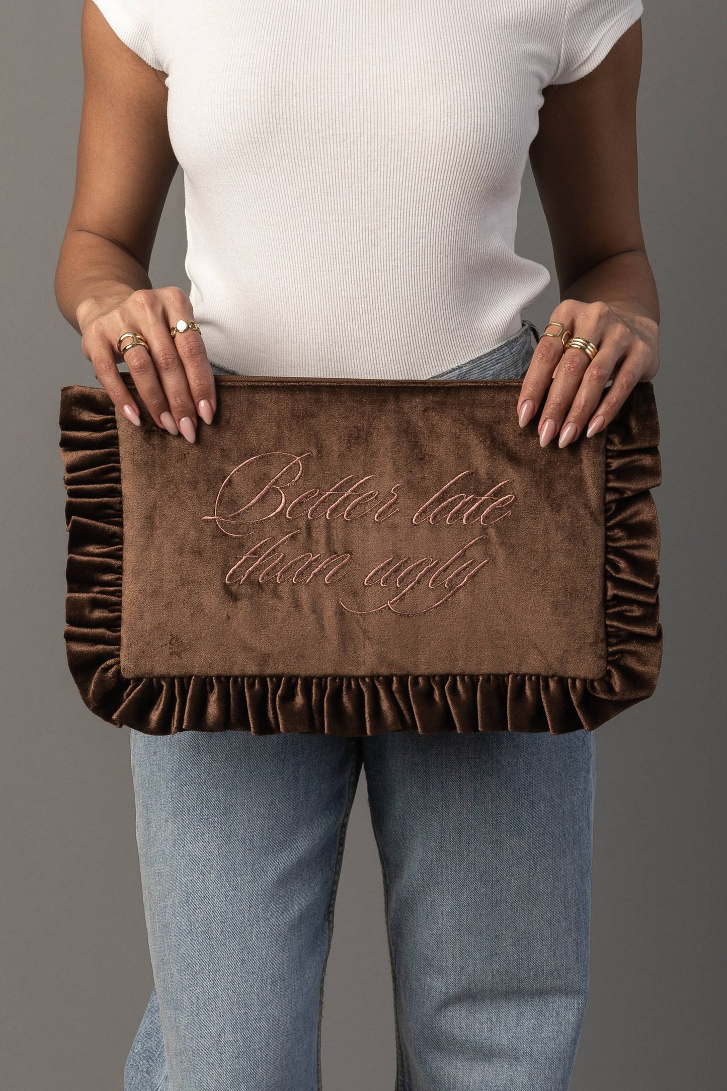 Better Late Than Ugly Ruffle Travel Pouch