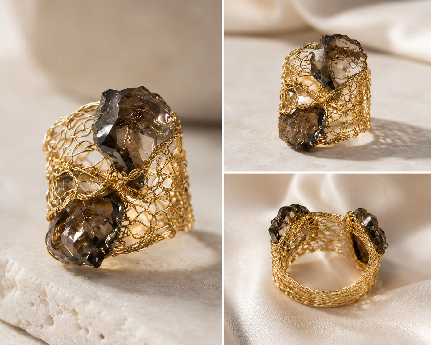 Smoky Grey Swarovski Crystal Statement Ring