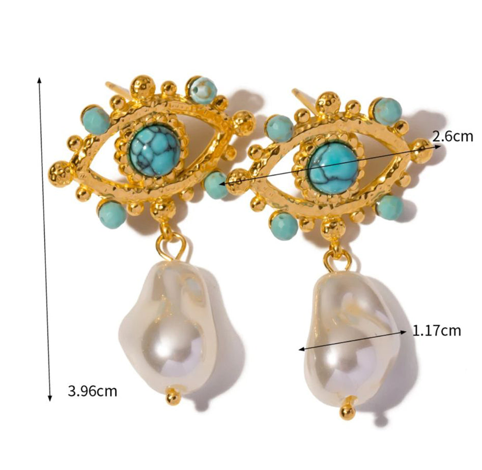 Evil Eye Earrings: Agate, Turquoise, Pearl