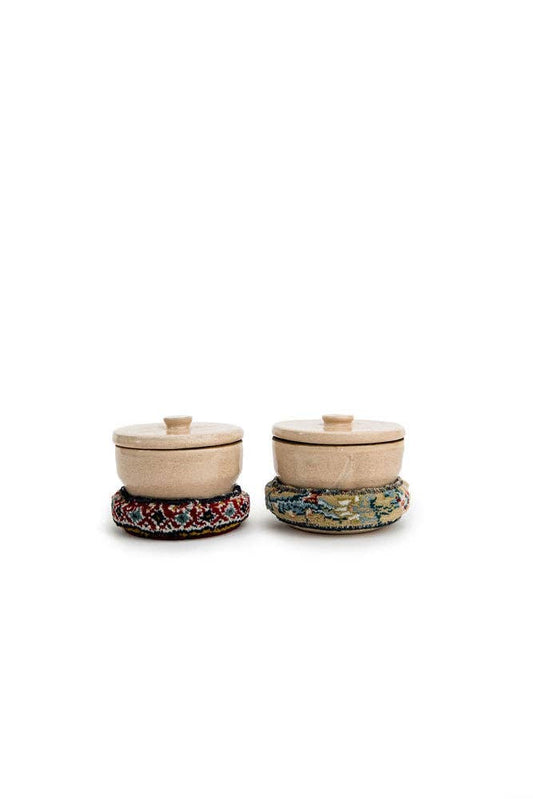 Ceramic And Kilim Canister: Beige