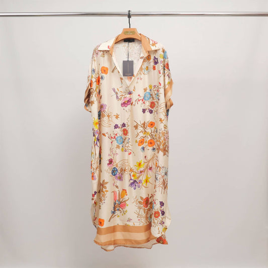 Fluid floral print silk-viscose dress  Brown