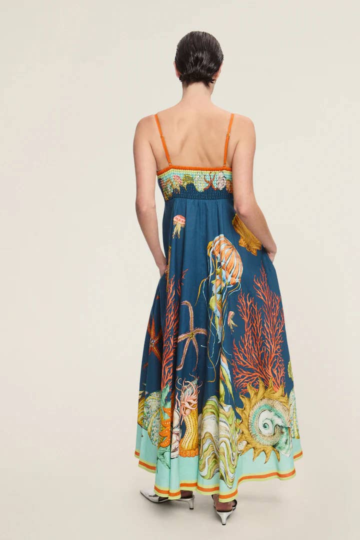 Sciacca Marine life printed Swing Style strappy sundress: DarkBlue