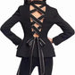 Rhinestone Elegance: Black Long Sleeve Blazer with Bow