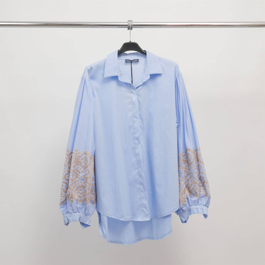 Embroidered sleeve cotton shirt