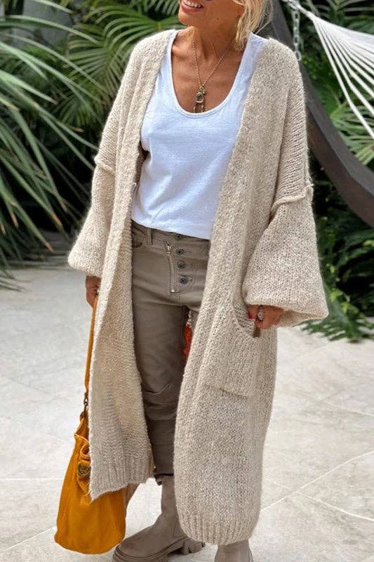 Love & Peace Exposed Seam Knit Sweater Long Cardigan: Fuchsia / M