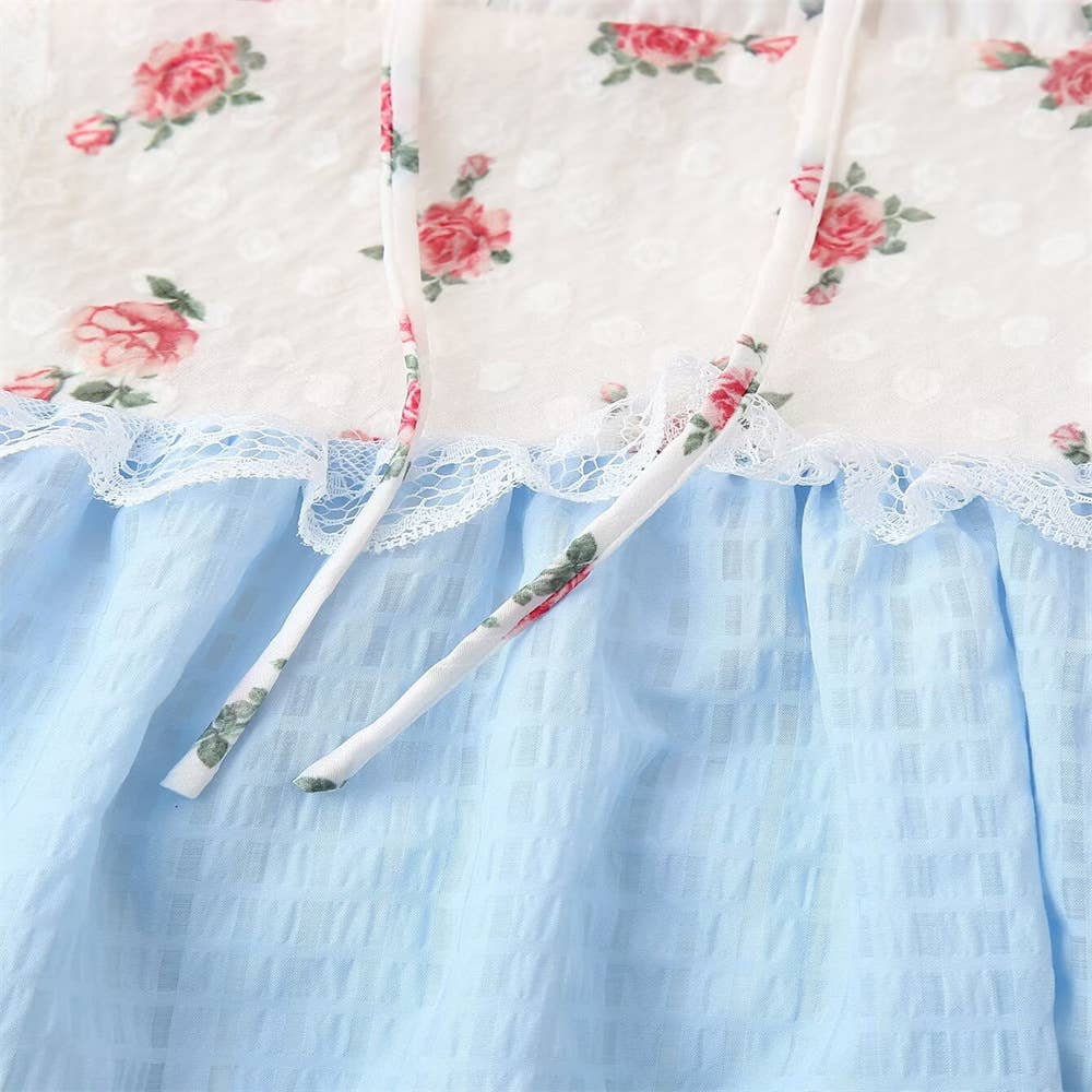 Floral sheer mesh lace patchwork halter maxi flare dress: Floral