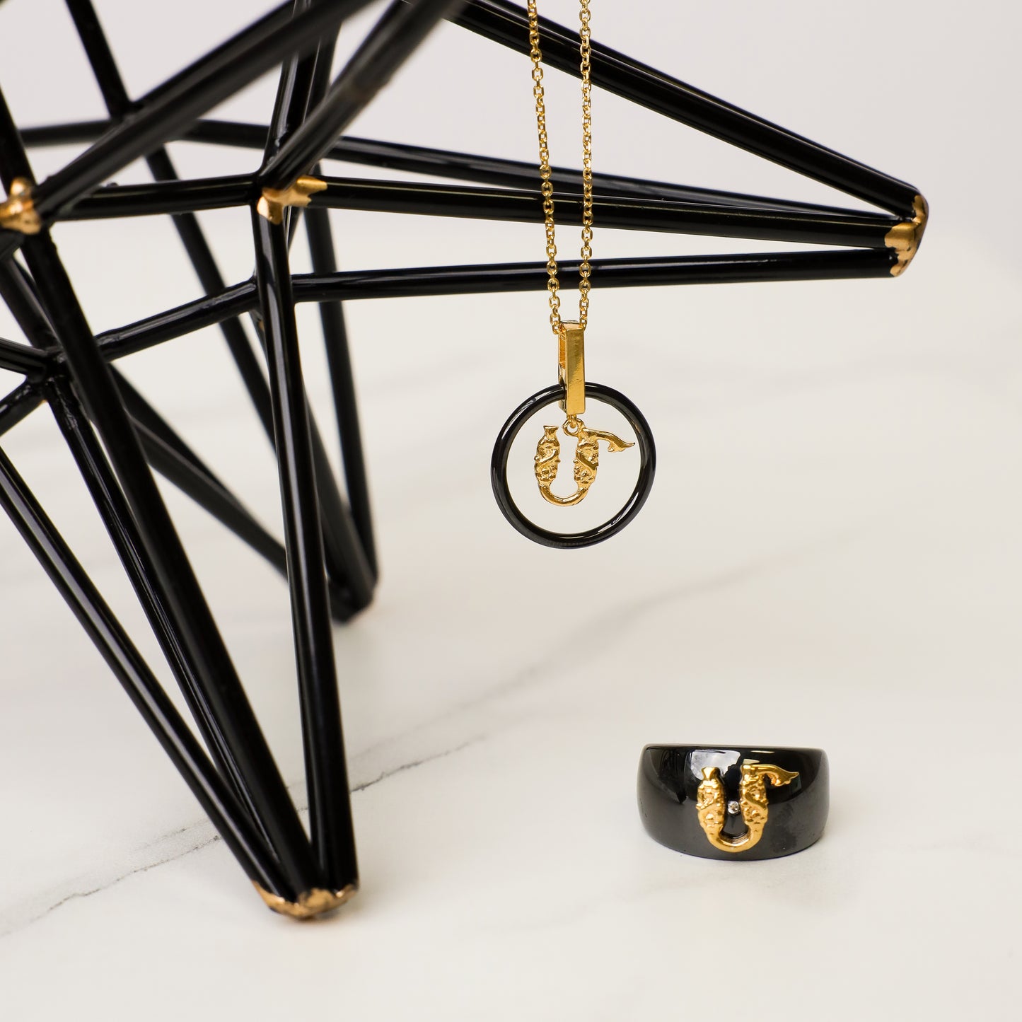 Armenian Alphabet Black with Gold Letter Necklace