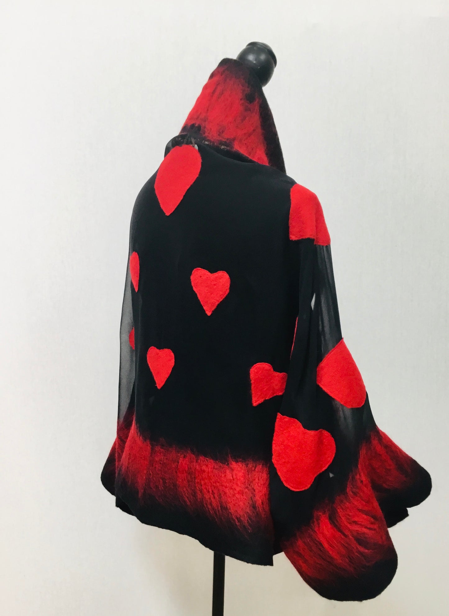 Black silk Chiffon Scarf with hearts