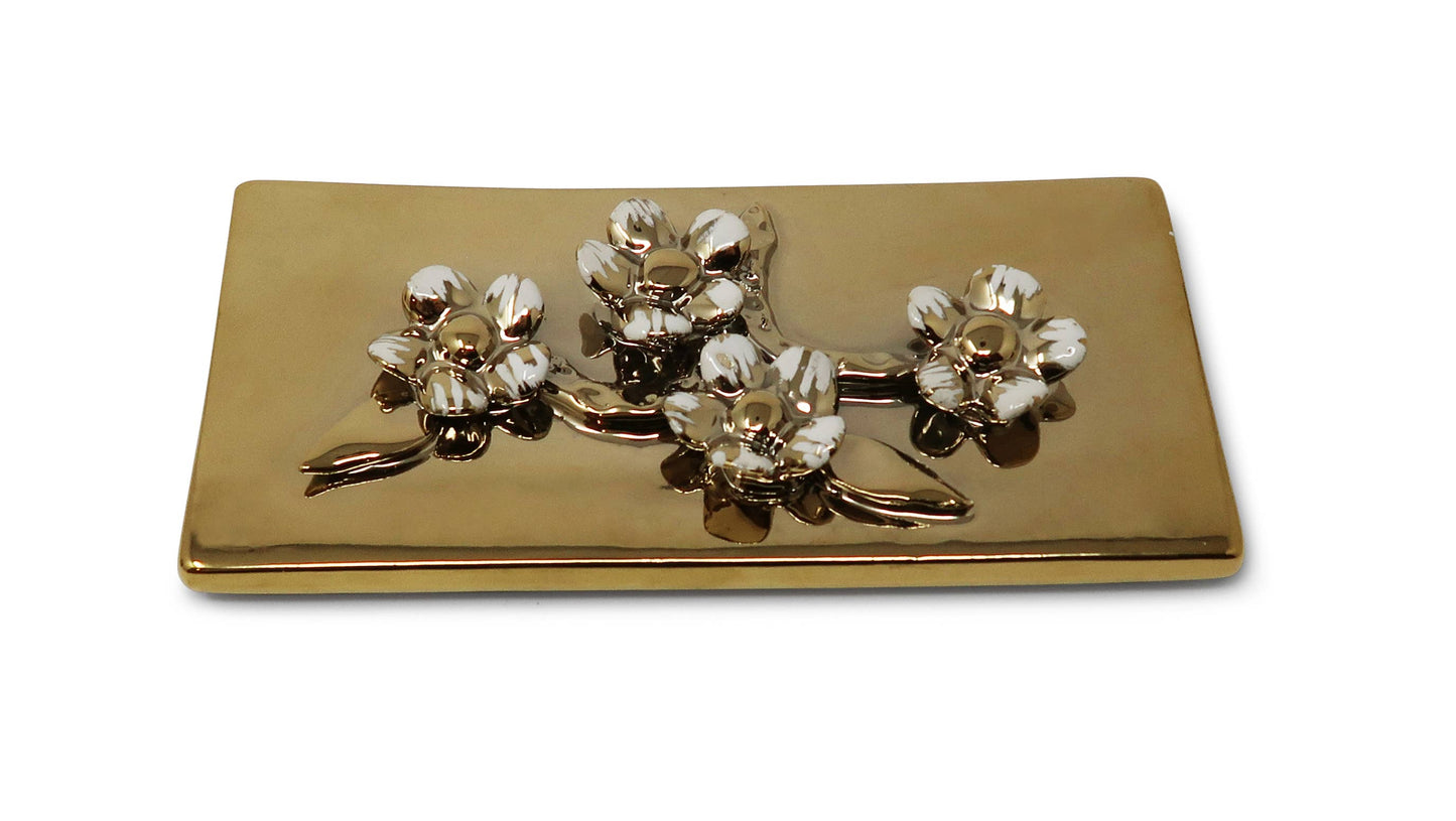 Oblong Gold Decorative Box With Flower Design Lid: Flower