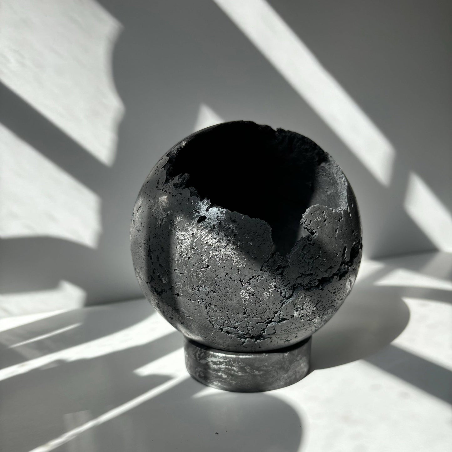 Moon Planter Pot 5” | Sphere Concrete Planter | Ball Planter: Light Gray & Gold / Hole
