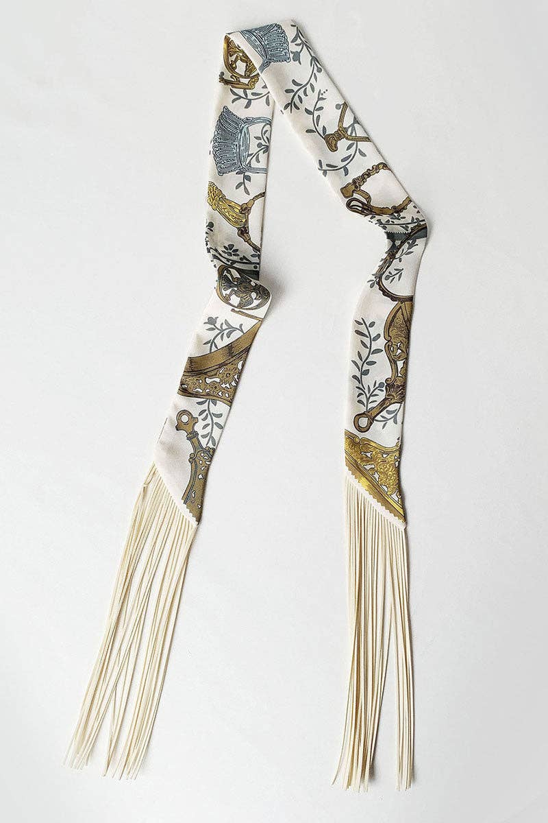 Printed Fringed Detail Scarf: 2 / One Size