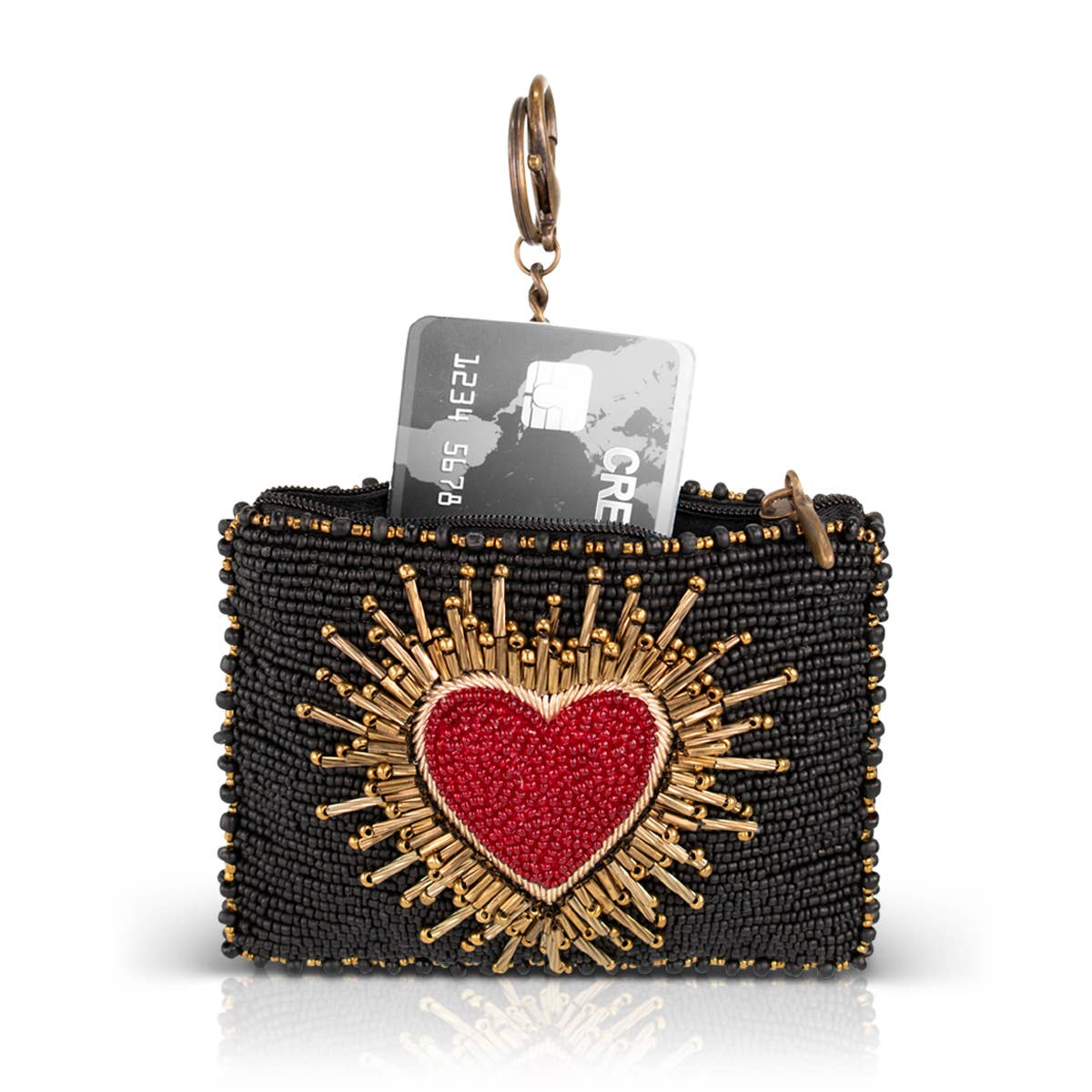 Affection beaded black coin purse with red heart
