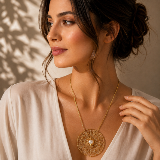 Golden Bloom Freshwater Pearl Pendant Necklace