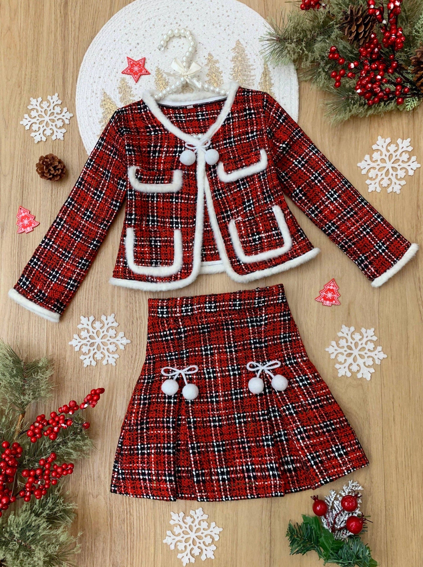 Made For Fashionistas Plaid Tweed Blazer & Skirt Set: Multicolor / 4T/5Y