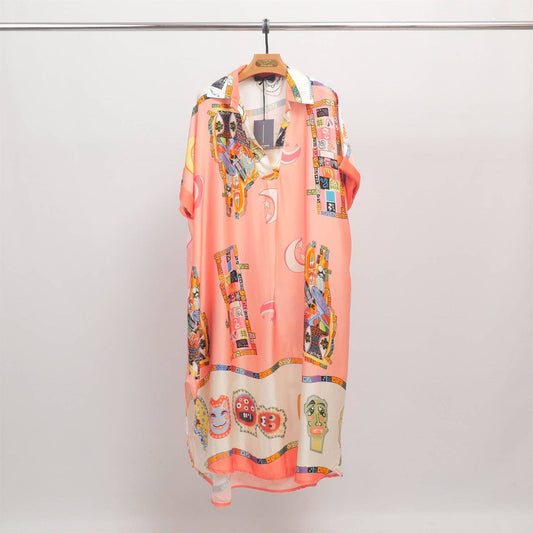 Artistic print satin midi dress Ivory