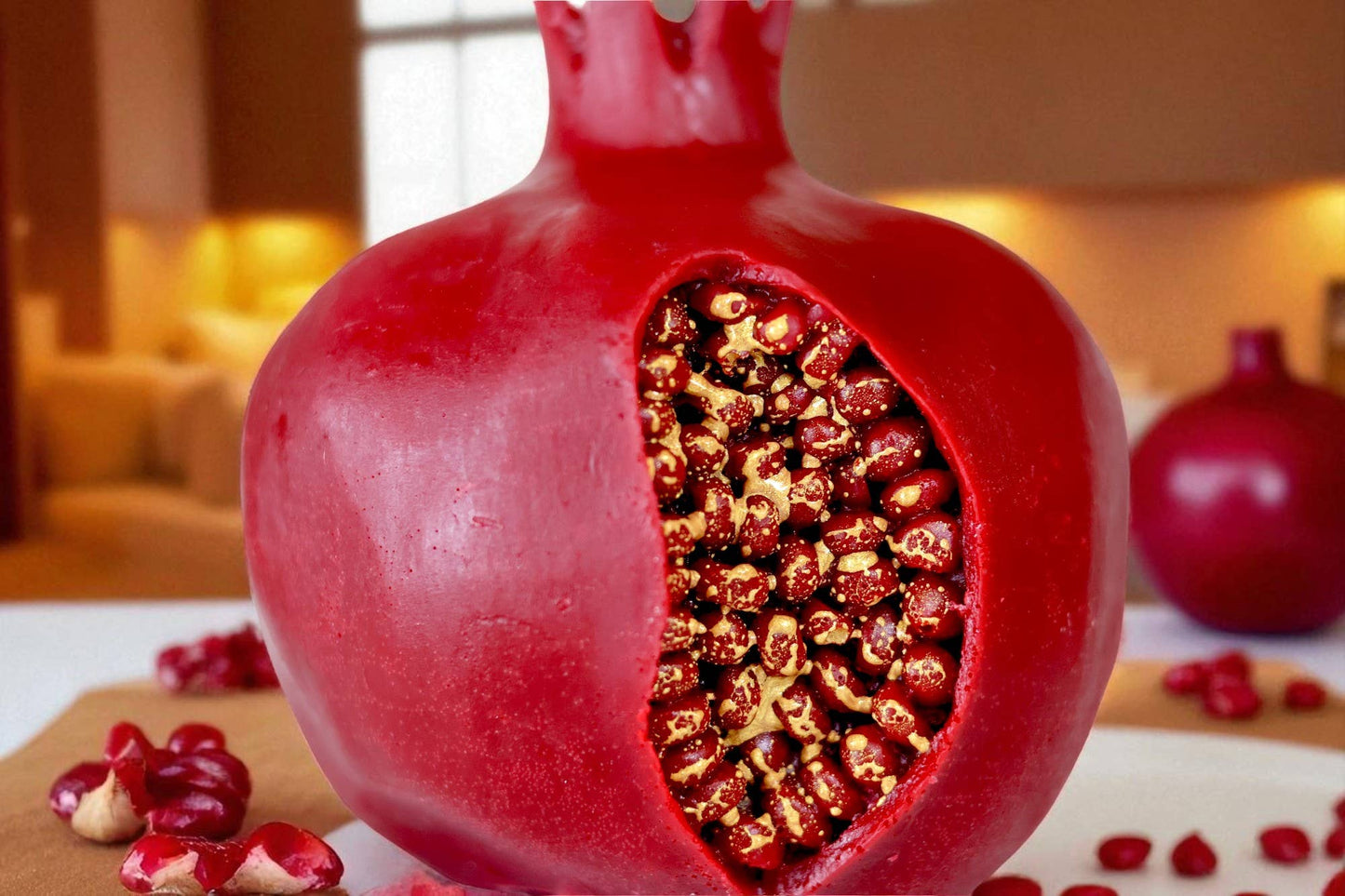 Pomegranate Candle with Golden Seeds 3.5x3in: Unscented