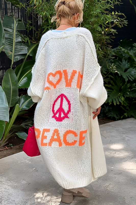 Love & Peace Exposed Seam Knit Sweater Long Cardigan: Fuchsia / M