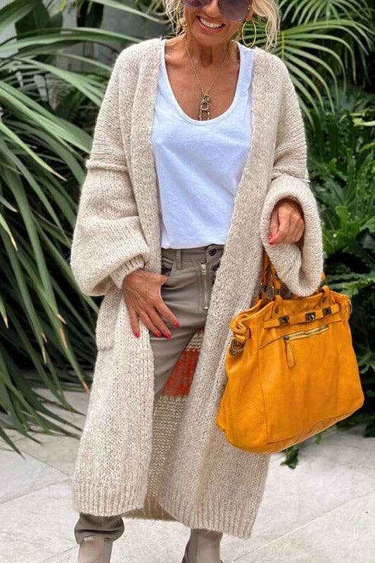 Love & Peace Exposed Seam Knit Sweater Long Cardigan: Fuchsia / M