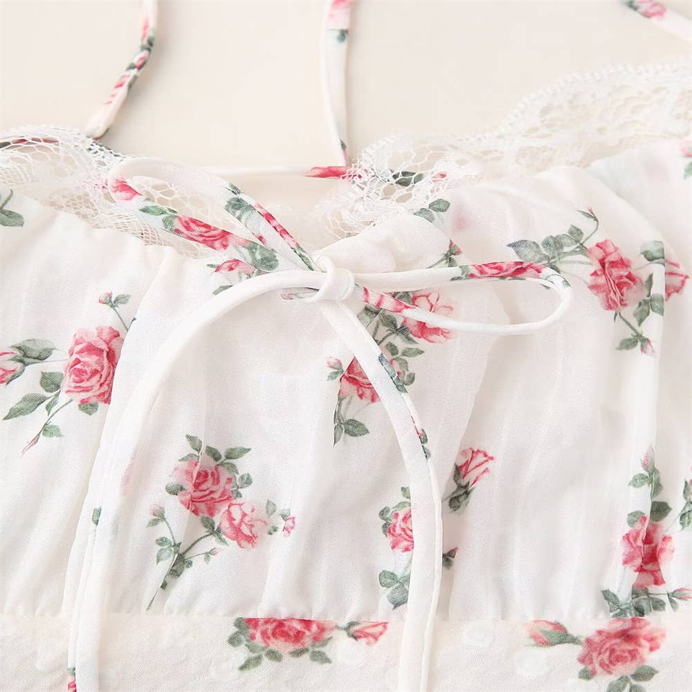 Floral sheer mesh lace patchwork halter maxi flare dress: Floral
