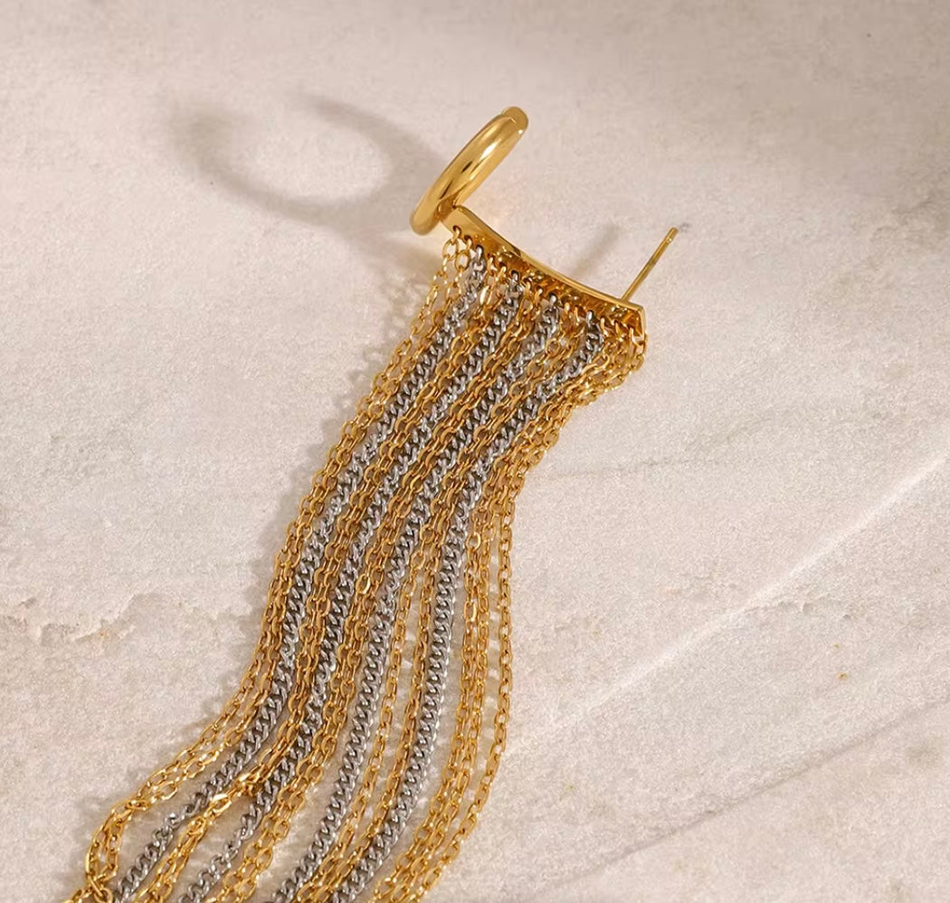 Golden Cascade Fringe Ear Cuff