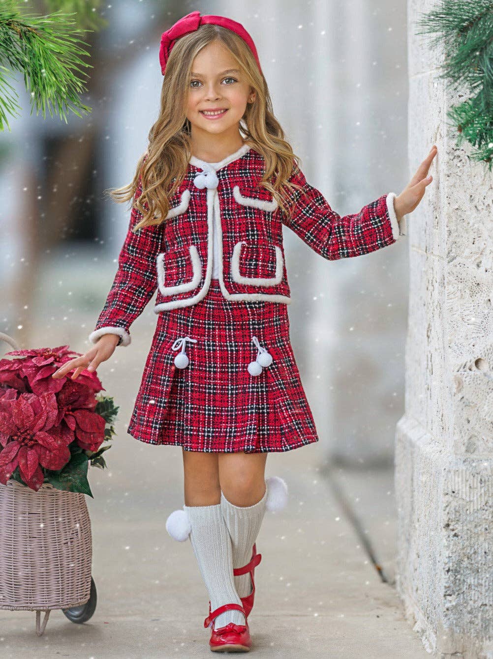 Made For Fashionistas Plaid Tweed Blazer & Skirt Set: Multicolor / 4T/5Y
