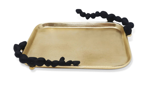 Gold Oblong Tray with Black Pebble Design