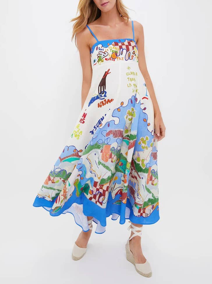 Sciacca Marine life printed Swing Style strappy sundress: DarkBlue
