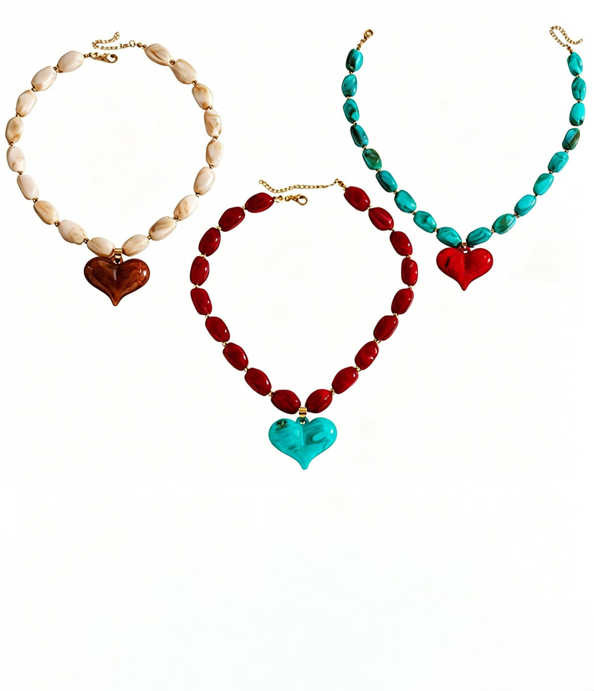 Heart Pendant Beaded Necklace: 3 / One Size