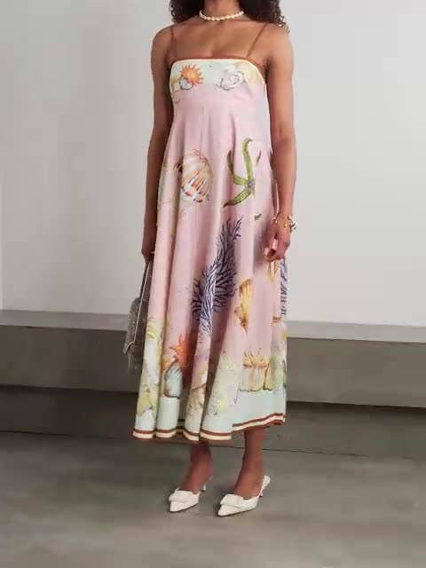 Vilamoura marine print Swing Style Strappy sundress in pink