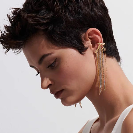 Golden Cascade Fringe Ear Cuff