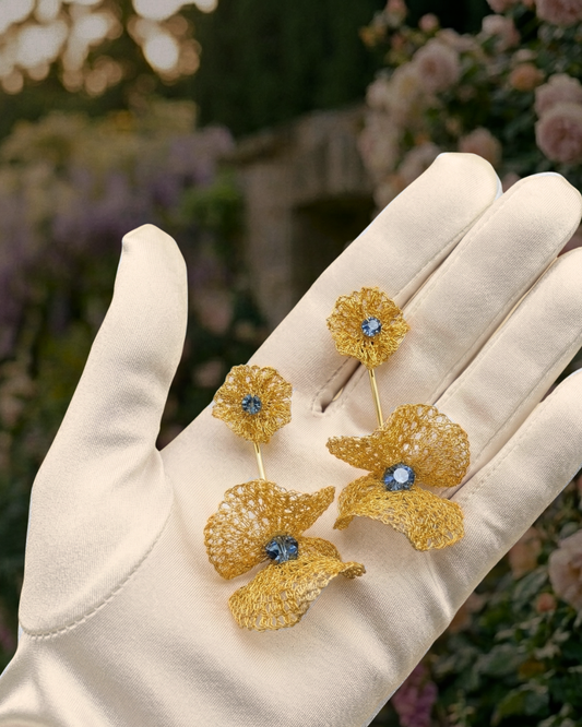 Blue & Gold Nalu Maxi Dangle Handmade Crochet Earrings