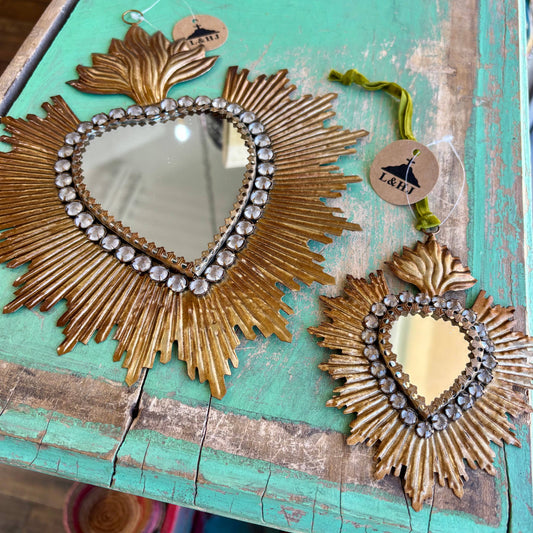 Jeweled Rays Gold Sacred Heart Mirror: Medium