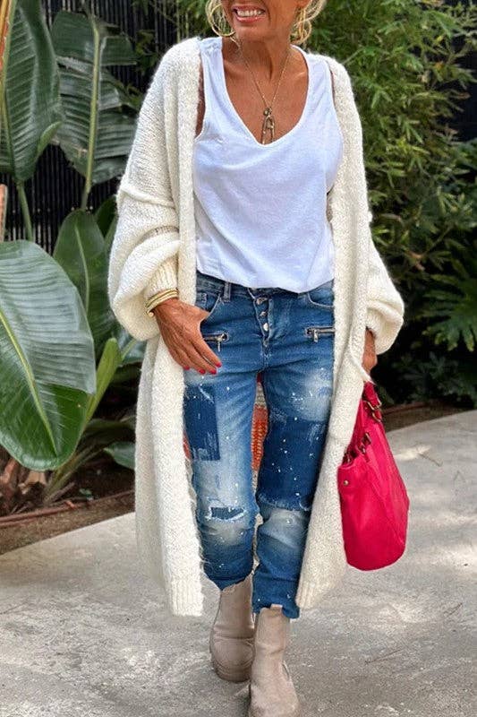 Love & Peace Exposed Seam Knit Sweater Long Cardigan: Fuchsia / M