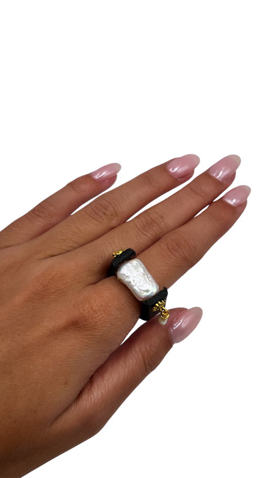 Leather & Pearl Statement Ring