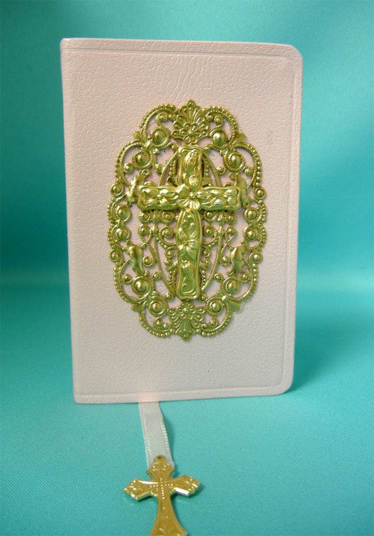 Leatherette Baby Bible W/Ornate Cross: Pink