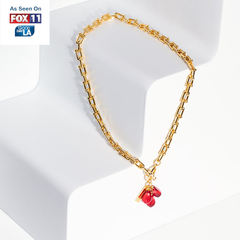 Pomegranate Seeds Necklace in Gold & Red