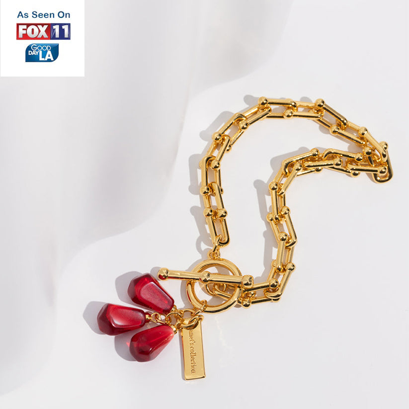 Pomegranate Seeds Bracelet in Gold & Red