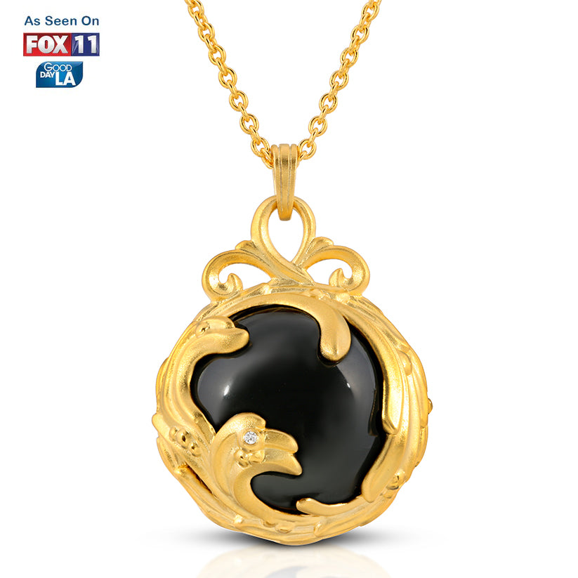 Black Agate & Diamond Pendant ‐ Necklace