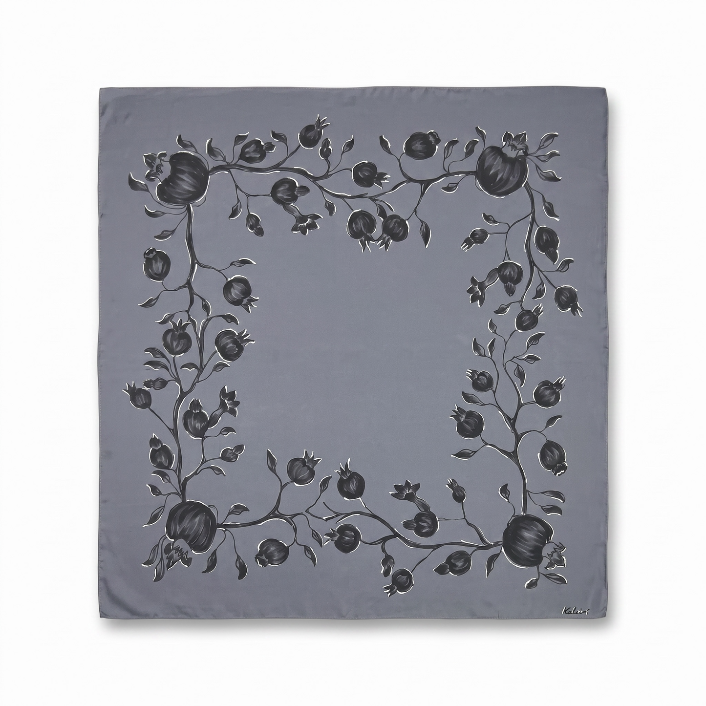 Batik Pomegranate Gray Silk Scarf