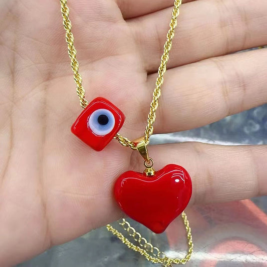 Evil Eye Heart Charm Necklace