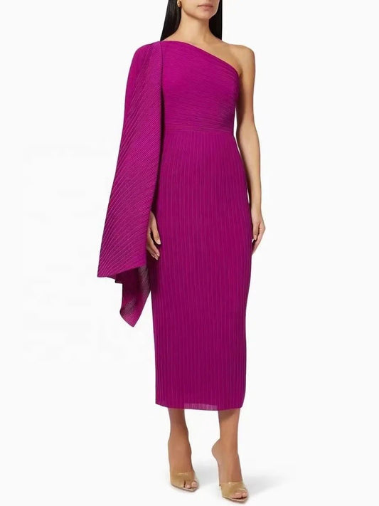 Black Elegance: One-Shoulder Cape Dress